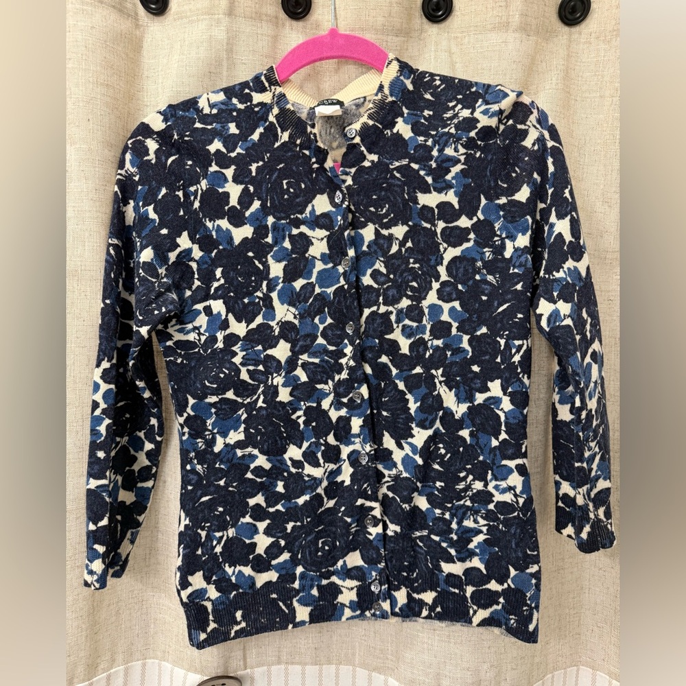 J. Crew Blue and Cream Wool Cardigan